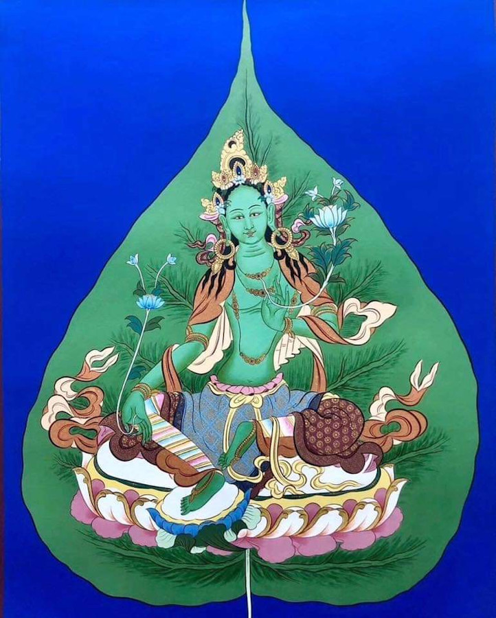 Green Tara in a bodhi leaf