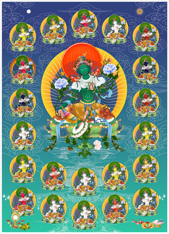 Green Tara with the 21 Taras